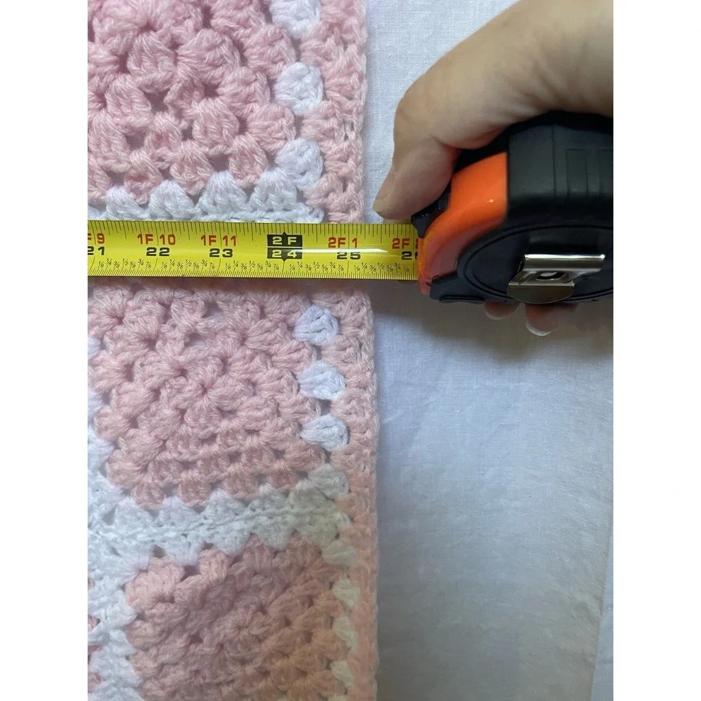 Handmade Pink White Square Afghan Crochet Baby Blanket Lot Of 2